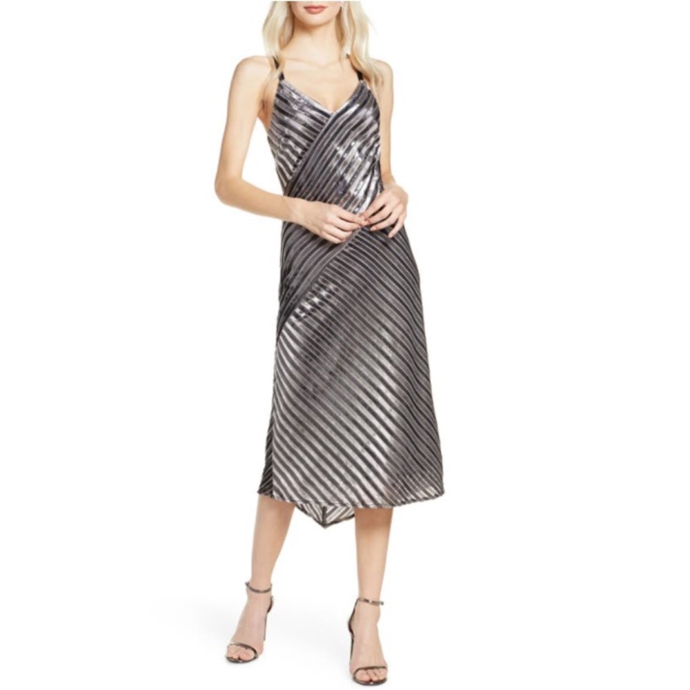 Harlyn Metallic Stripes Velvet A-Line Dress Size Small